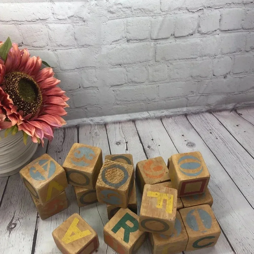 vtg 17 wooden blocks nursery decor playroom classroom cottagecore rustic